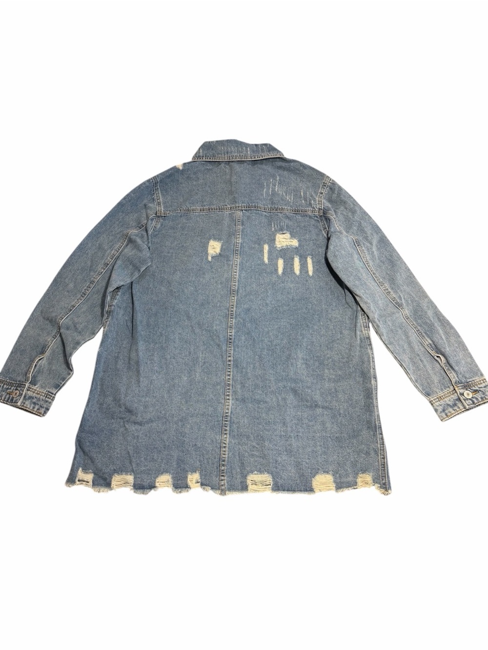 Veveret Denim Jean Shacket Jacket Size Medium Medium Wash Distressed Button Down - Picture 9 of 15